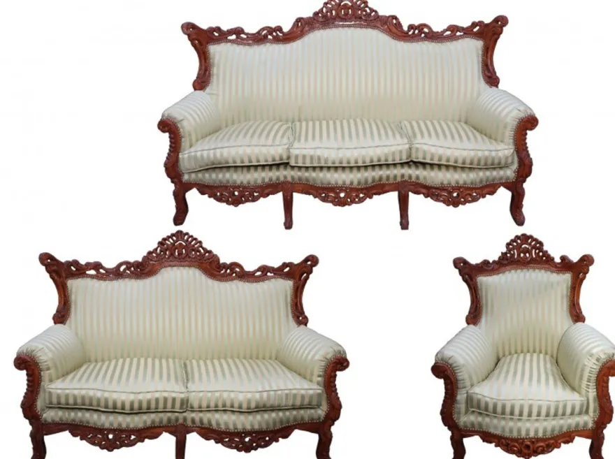 Casa Padrino Barock Wohnzimmer Set Jadegrün / Braun - 3-er Sofa + 2-er Sofa + 1 Sessel - Prunkvolle Möbelgarnitur