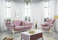 Casa Padrino Barock Wohnzimmer Sofa mit Glitzersteinen Rosa / Weiß / Gold 228 x 105 x H. 85 cm - Edel & Prunkvoll