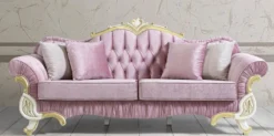 Casa Padrino Barock Wohnzimmer Sofa mit Glitzersteinen Rosa / Weiß / Gold 228 x 105 x H. 85 cm - Edel & Prunkvoll
