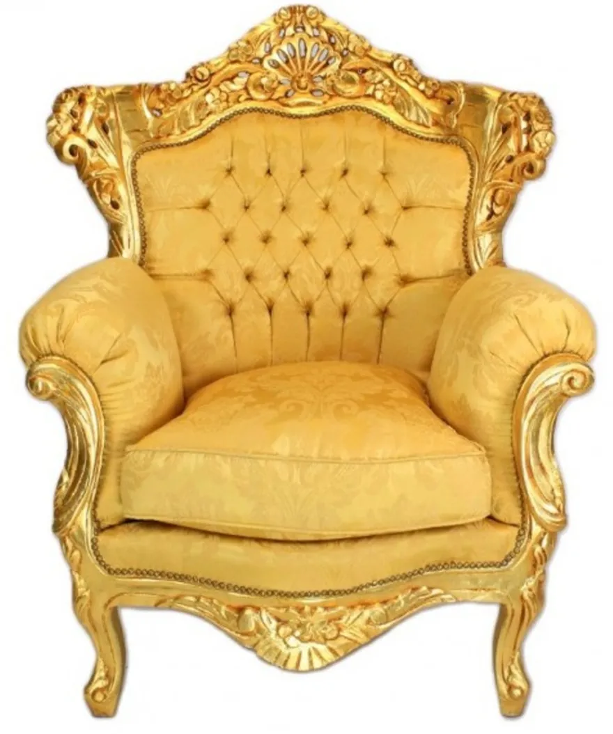 Casa Padrino Barock Wohnzimmer Set Bouquet Muster in Gold - 3er Sofa und 2 Sessel - 200/90 cm