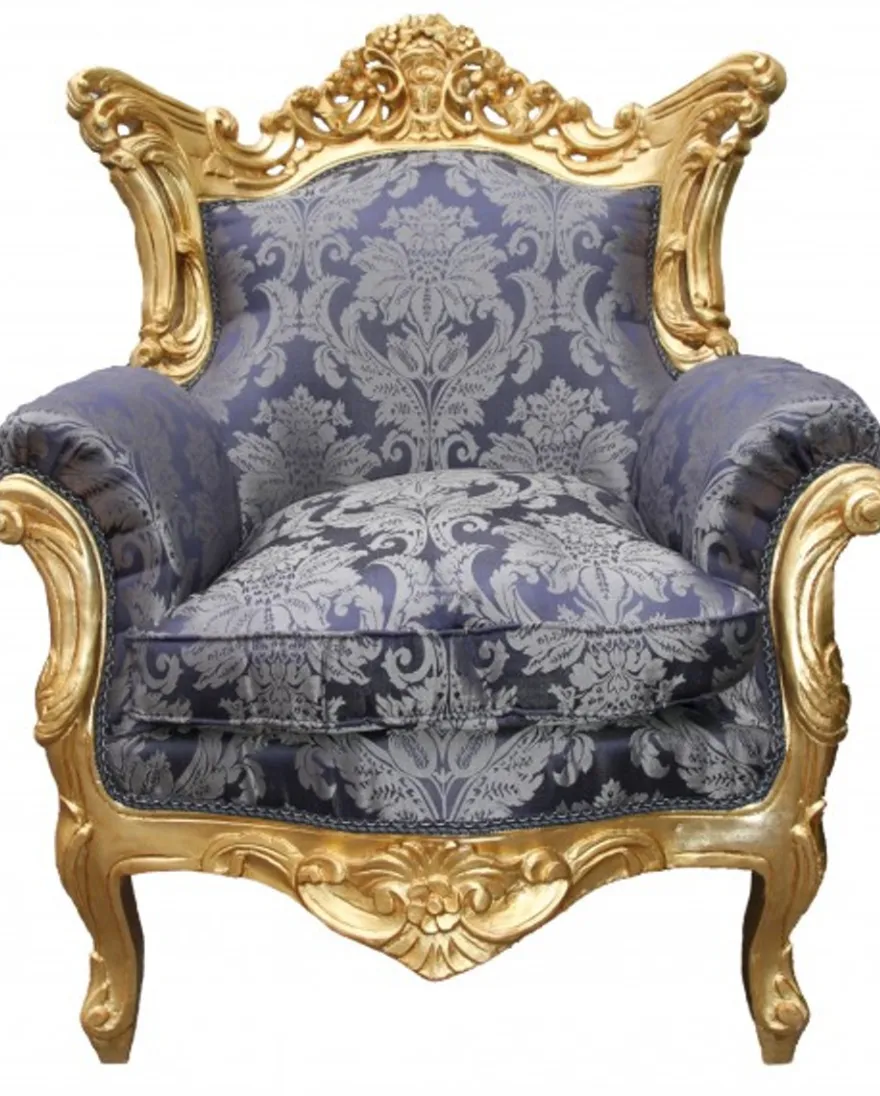 Casa Padrino Barock Wohnzimmer Set Royal Blau Muster / Gold - 3er Sofa, 2er Sofa, 1 Sessel - Hochwertige Luxusmöbel