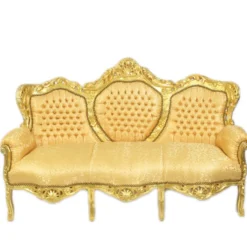 Casa Padrino Barock Wohnzimmer Set Gold Muster / Gold - 3er Sofa + 2 Sessel