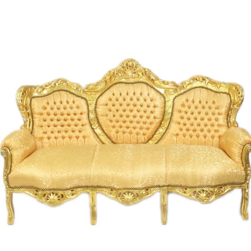 Casa Padrino Barock Wohnzimmer Set Gold Muster / Gold - 3er Sofa + 2 Sessel