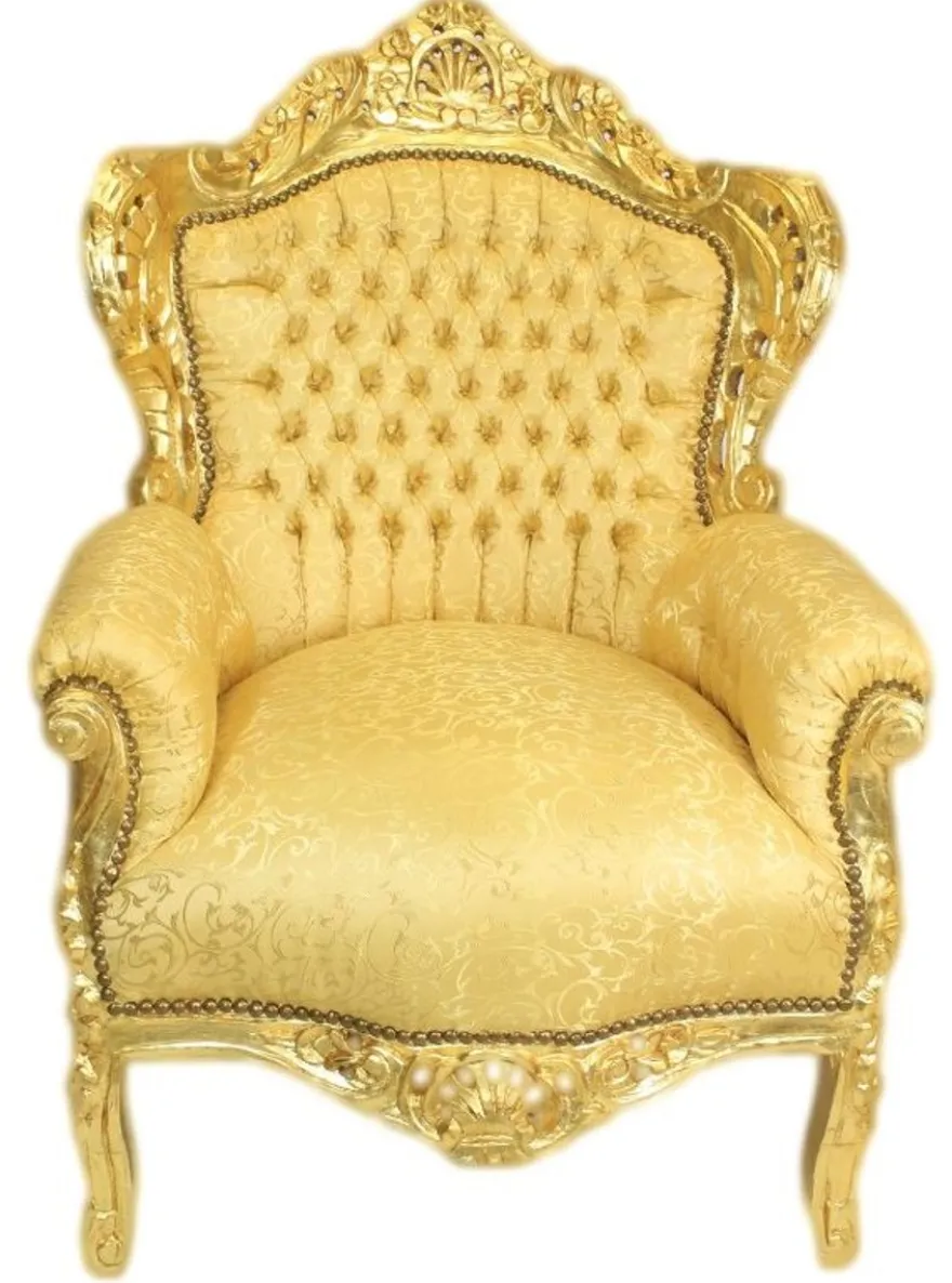 Casa Padrino Barock Wohnzimmer Set Gold Muster / Gold - 3er Sofa + 2 Sessel