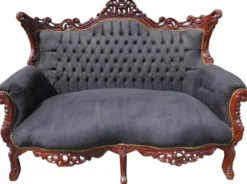 Casa Padrino Barock Wohnzimmer Set Master im Antik Stil - Schwarz / Braun - 2er Sofa & 2 Sessel
