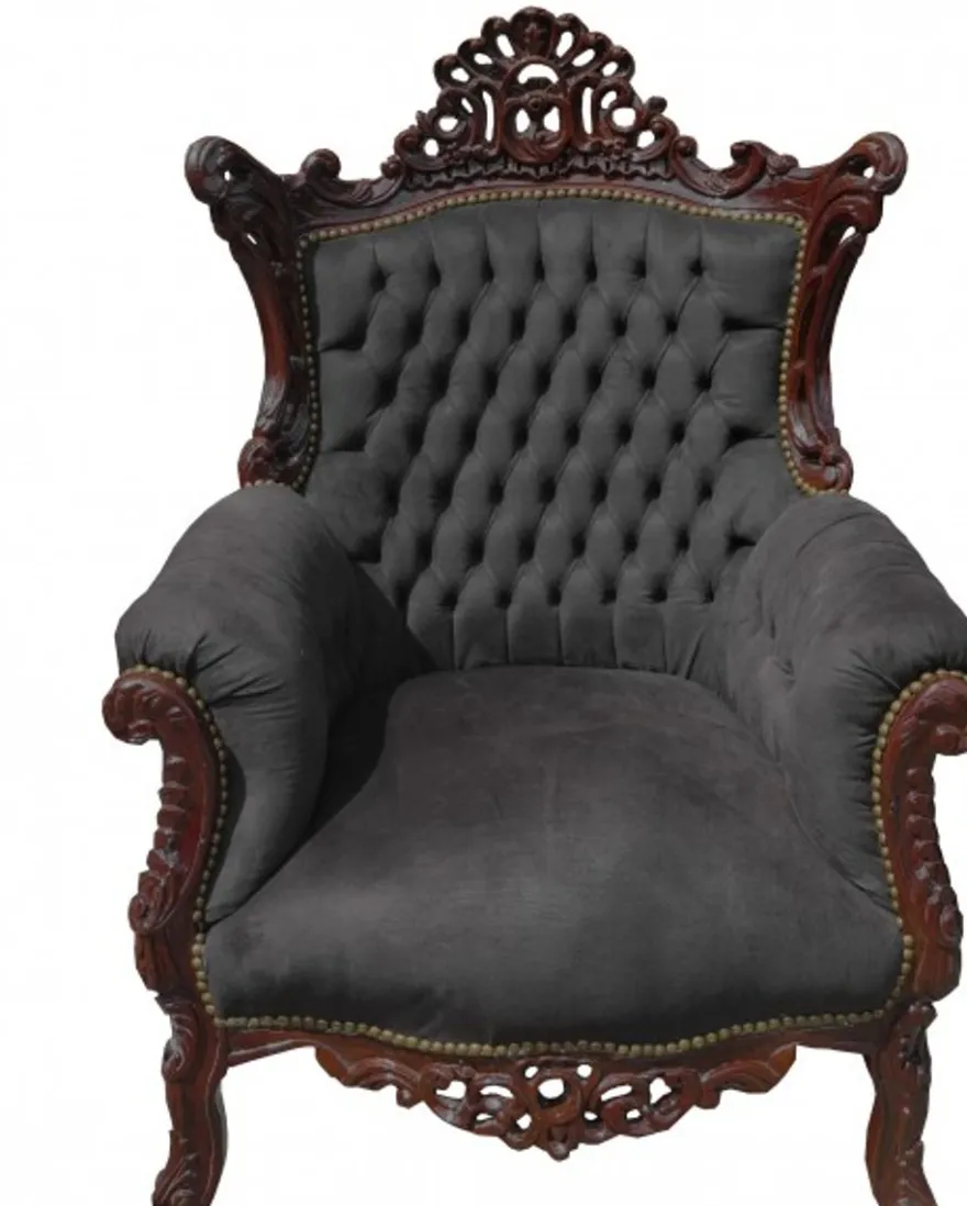 Casa Padrino Barock Wohnzimmer Set Master im Antik Stil - Schwarz / Braun - 2er Sofa & 2 Sessel