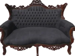 Casa Padrino Barock Wohnzimmer Set Master im Antik Stil - Schwarz / Braun - 2er Sofa & 2 Sessel