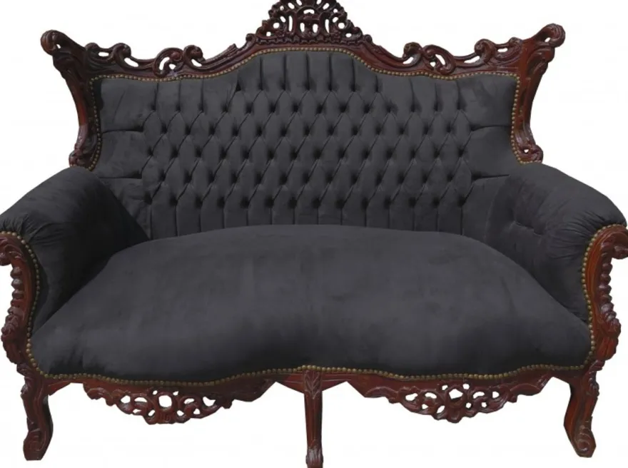 Casa Padrino Barock Wohnzimmer Set Master im Antik Stil - Schwarz / Braun - 2er Sofa & 2 Sessel
