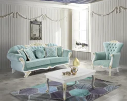 Casa Padrino Barock Wohnzimmer Sofa mit Glitzersteinen Hellgrün / Weiß / Gold 235 x 87 x H. 102 cm - Edle Wohnzimmer Möbel im Barockstil
