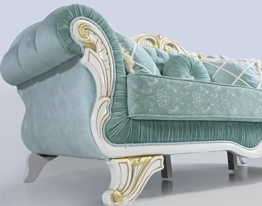 Casa Padrino Barock Wohnzimmer Sofa mit Glitzersteinen Hellgrün / Weiß / Gold 235 x 87 x H. 102 cm - Edle Wohnzimmer Möbel im Barockstil