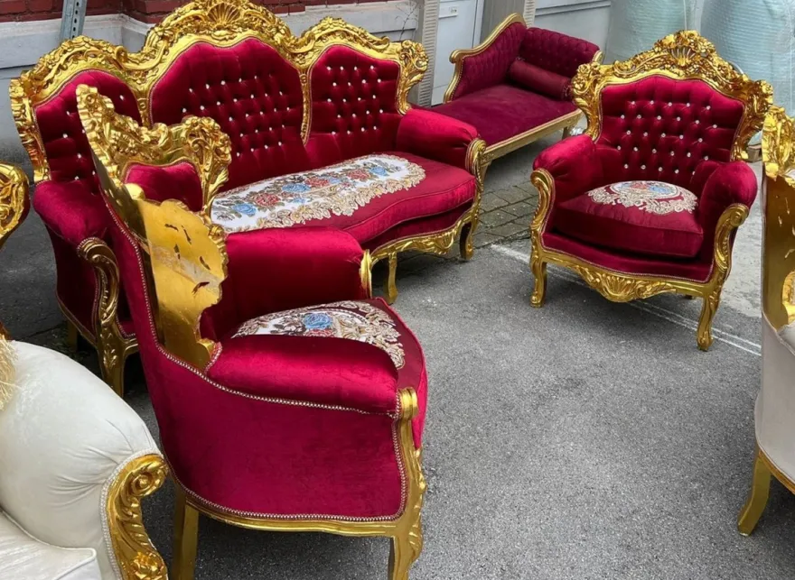 Casa Padrino Barock Wohnzimmer Set Bordeauxrot / Gold - Prunkvolle Barock Möbel