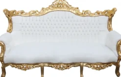 Casa Padrino Barock Wohnzimmer Set Master Weiss/Gold - 3-er Sofa & 2 Sessel - 210x90x135 cm