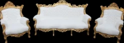 Casa Padrino Barock Wohnzimmer Set Master Weiss/Gold - 3-er Sofa & 2 Sessel - 210x90x135 cm