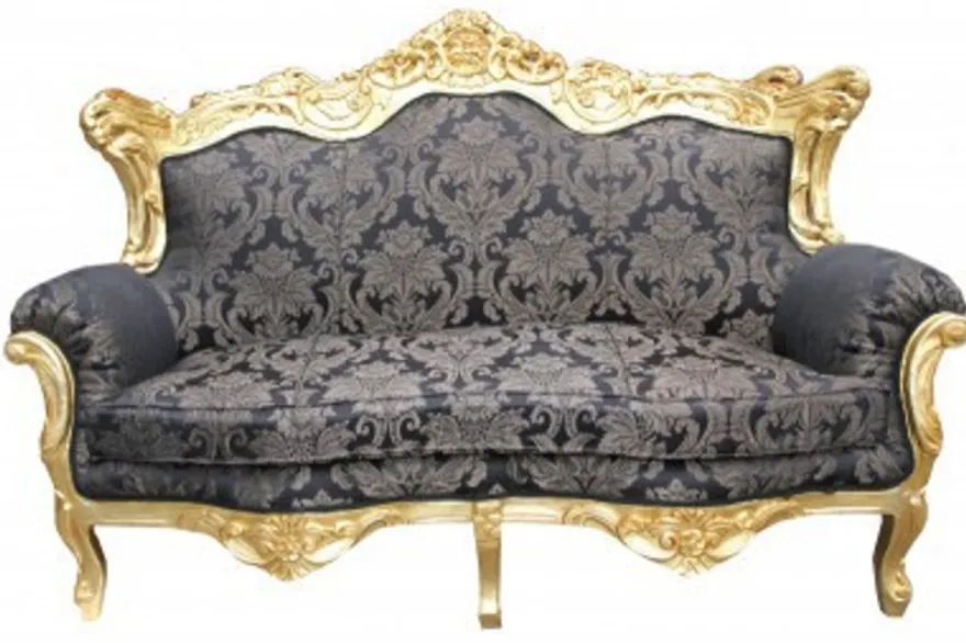 Casa Padrino Barock Wohnzimmer Set in Schwarz mit Muster und Gold, 3er Sofa, 2er Sofa und 1 Sessel