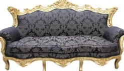 Casa Padrino Barock Wohnzimmer Set in Schwarz mit Muster und Gold, 3er Sofa, 2er Sofa und 1 Sessel