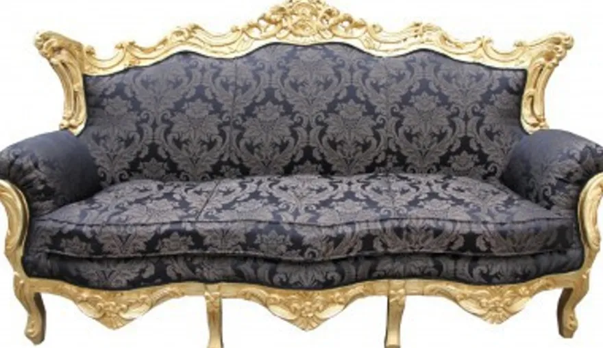 Casa Padrino Barock Wohnzimmer Set in Schwarz mit Muster und Gold, 3er Sofa, 2er Sofa und 1 Sessel