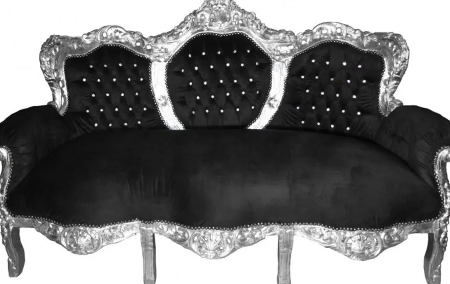 Casa Padrino Barock Wohnzimmer Set King Schwarz / Silber - 3-er Sofa, 2-er Sofa und 1 Sessel