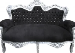 Casa Padrino Barock Wohnzimmer Set King Schwarz / Silber - 3-er Sofa, 2-er Sofa und 1 Sessel