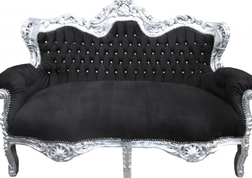 Casa Padrino Barock Wohnzimmer Set King Schwarz / Silber - 3-er Sofa, 2-er Sofa und 1 Sessel