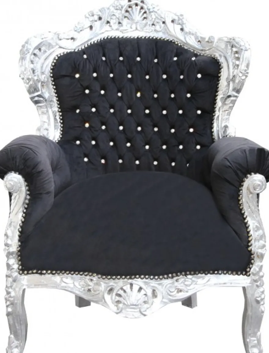 Casa Padrino Barock Wohnzimmer Set King Schwarz / Silber - 3-er Sofa, 2-er Sofa und 1 Sessel