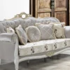 Casa Padrino Barock Wohnzimmer Sofa mit Glitzersteinen und Blumenmuster Hellgrau / Creme / Beige / Weiß / Gold 215 x 80 x H. 120 cm - Barock Möbel