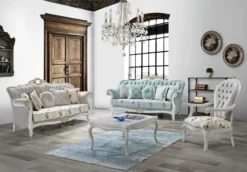 Casa Padrino Barock Wohnzimmer Sofa mit Glitzersteinen und Blumenmuster Hellgrau / Creme / Beige / Weiß / Gold 215 x 80 x H. 120 cm - Barock Möbel