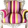 Casa Padrino Barock Wohnzimmer Sessel King Mehrfarbig Gestreift / Silber 85 x 45 x H. 120 cm - Thron Sessel - Barock Möbel