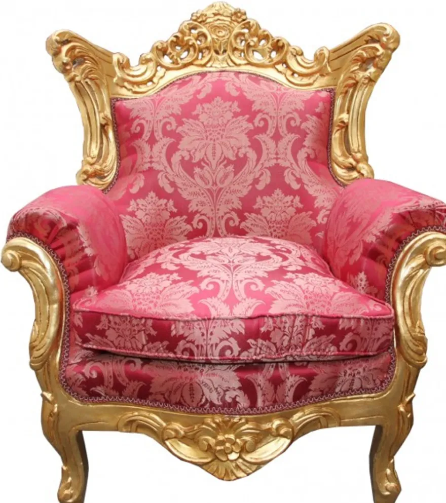 Casa Padrino Barock Wohnzimmer Set Bordeaux Muster/Gold - 3er Sofa, 2er Sofa und Sessel - Masse: 210/182/85 cm