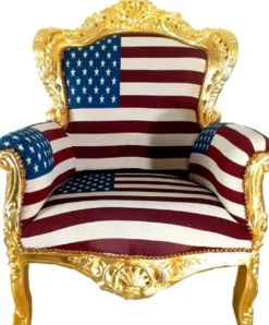 Casa Padrino Barock Wohnzimmer Sessel King USA Design / Gold 85 x 45 x H. 120 cm - Thron Sessel - USA Barock Möbel
