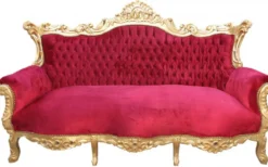 Casa Padrino Barock Wohnzimmer Set Master in Bordeaux Rot und Gold, 3er Sofa, 2er Sofa und Sessel