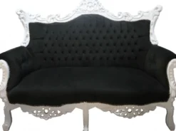 Casa Padrino Barock Wohnzimmer Set Master im Antik Stil Schwarz/Weiss - 3er Sofa, 2er Sofa, 1 Sessel