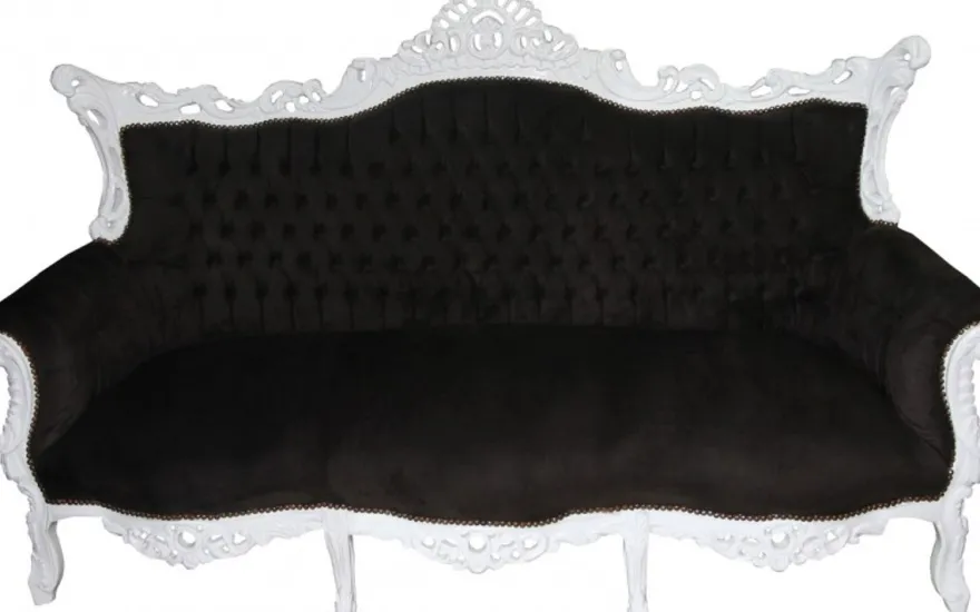Casa Padrino Barock Wohnzimmer Set Master im Antik Stil Schwarz/Weiss - 3er Sofa, 2er Sofa, 1 Sessel