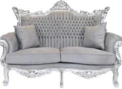 Casa Padrino Barock Wohnzimmer Set Master im Antik Stil Grau / Silber - 2er Sofa (158 cm) + 2 Sessel (85 cm)