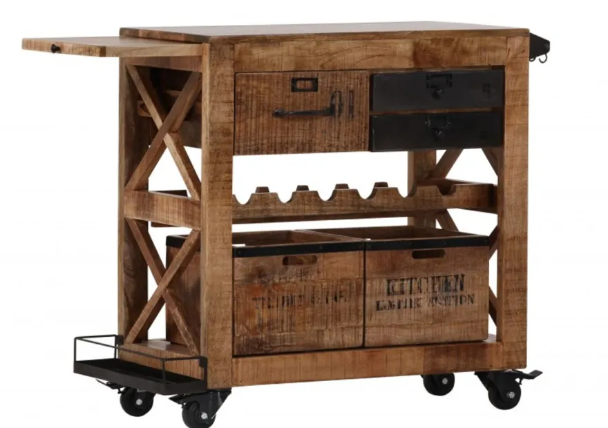 Casa Padrino Bar Trolley Servierwagen aus Mango Massivholz - Hotel & Restaurant Einrichtung Möbel