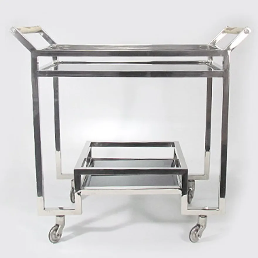 Casa Padrino Barwagen Servierwagen aus Messing vernickelt 74 x 40 x H. 69 cm - Luxus Hotel & Gastronomie Einrichtung