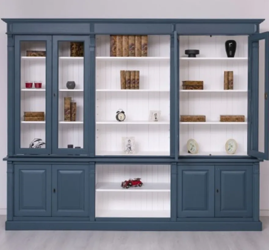 Casa Padrino Bücherregal im Landhausstil mit 4 Glastüren, 286 x 51 x 228 cm
