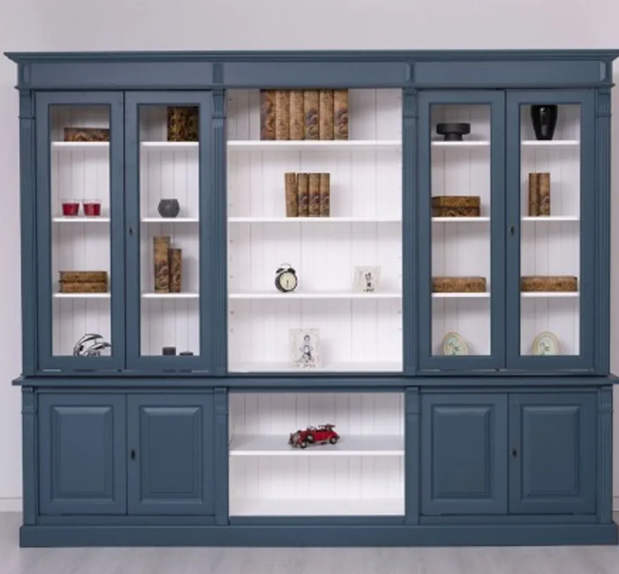 Casa Padrino Bücherregal im Landhausstil mit 4 Glastüren, 286 x 51 x 228 cm