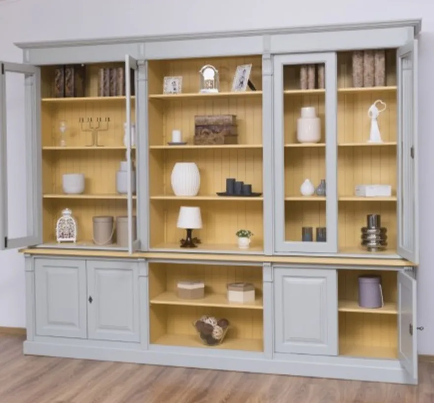 Casa Padrino Bücherregal im Landhausstil mit 4 Glastüren, 286 x 51 x 228 cm