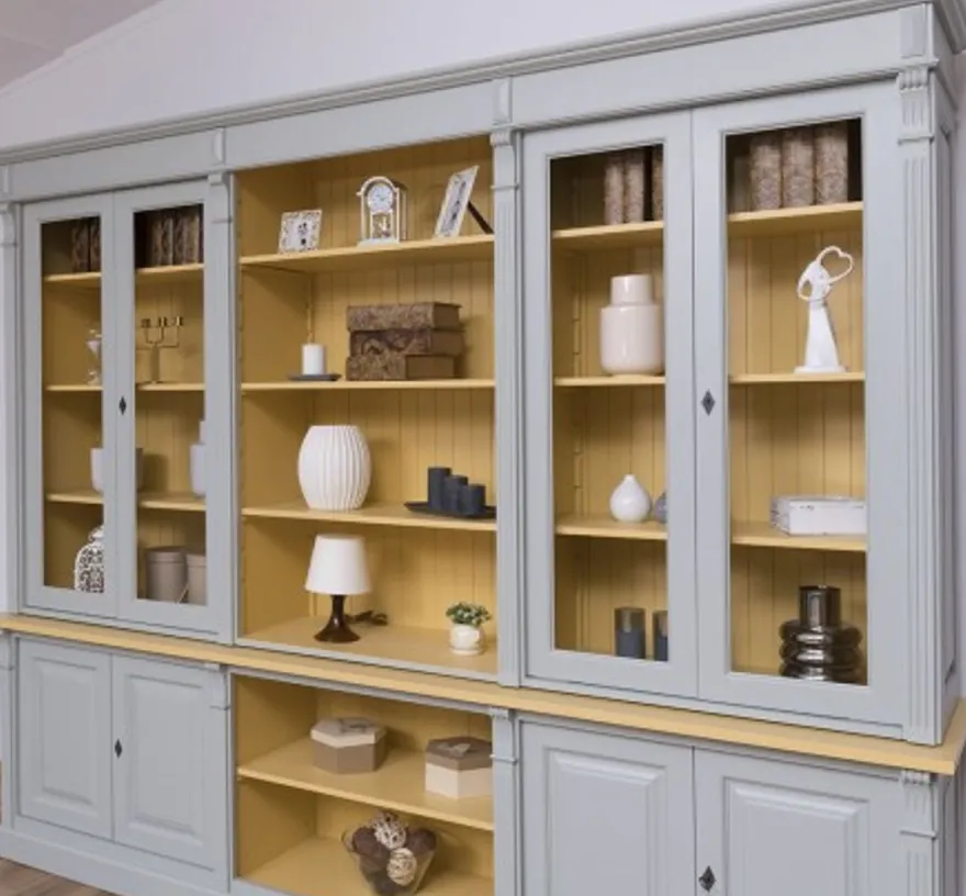 Casa Padrino Bücherregal im Landhausstil mit 4 Glastüren, 286 x 51 x 228 cm