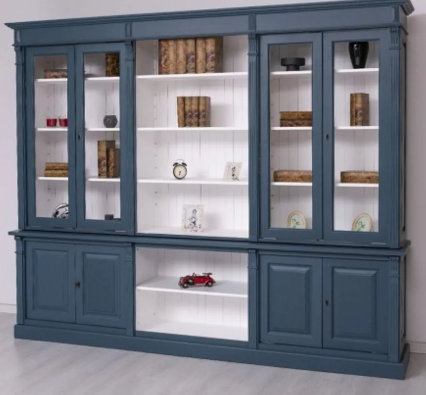 Casa Padrino Bücherregal im Landhausstil mit 4 Glastüren, 286 x 51 x 228 cm