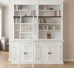 Casa Padrino Bücherregal im Landhausstil mit 4 Türen und Leiter, 200 x 40 x 240 cm