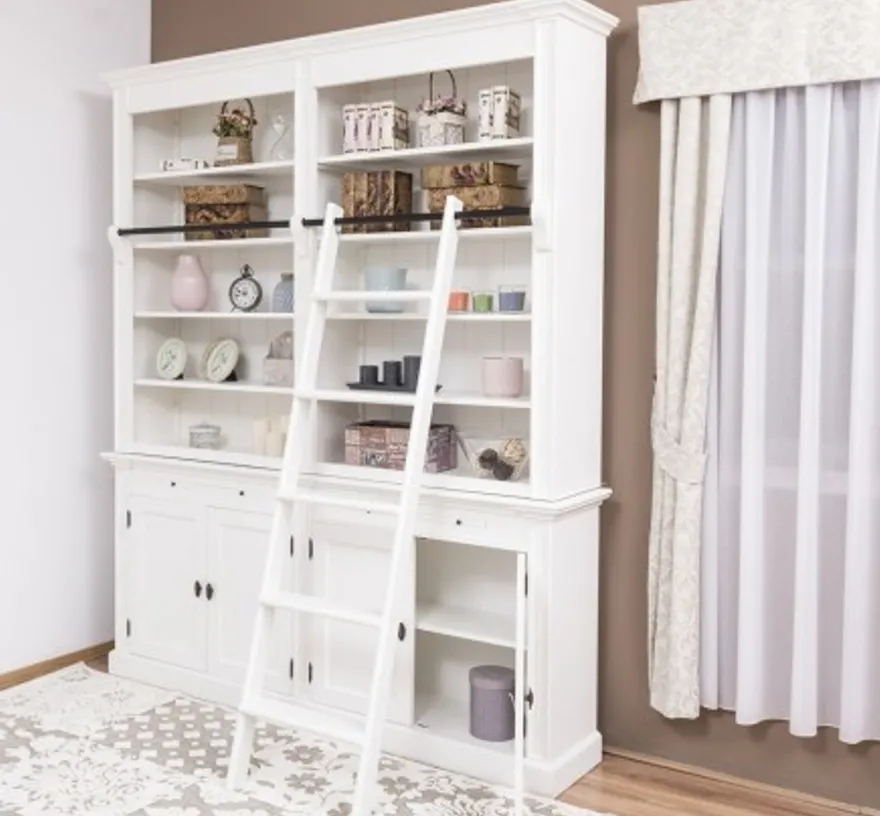 Casa Padrino Bücherregal im Landhausstil mit 4 Türen und Leiter, 200 x 40 x 240 cm