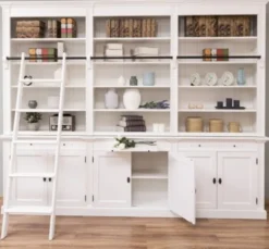 Casa Padrino Bücherregal im Landhausstil mit 6 Türen und Leiter, 300 x 42 x 240 cm