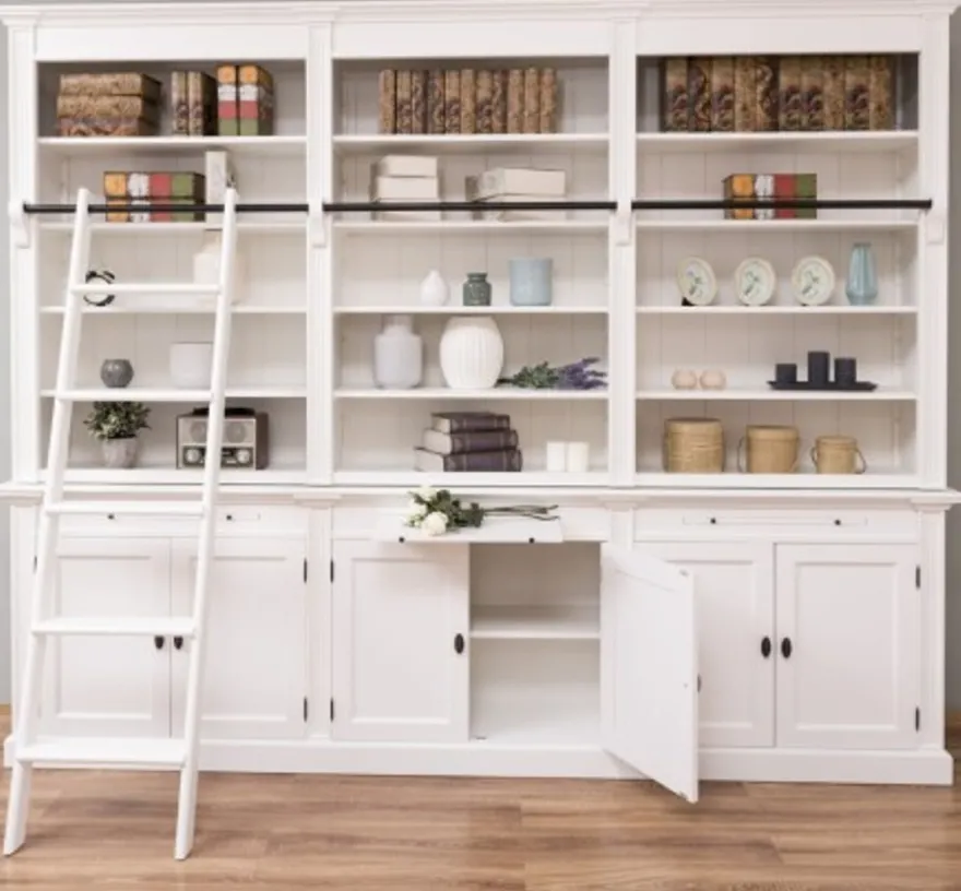 Casa Padrino Bücherregal im Landhausstil mit 6 Türen und Leiter, 300 x 42 x 240 cm