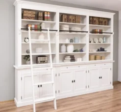 Casa Padrino Bücherregal im Landhausstil mit 6 Türen und Leiter, 300 x 42 x 240 cm