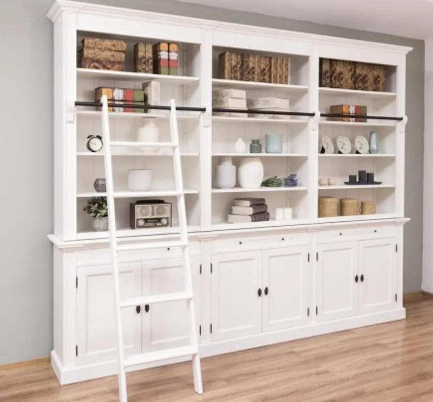 Casa Padrino Bücherregal im Landhausstil mit 6 Türen und Leiter, 300 x 42 x 240 cm