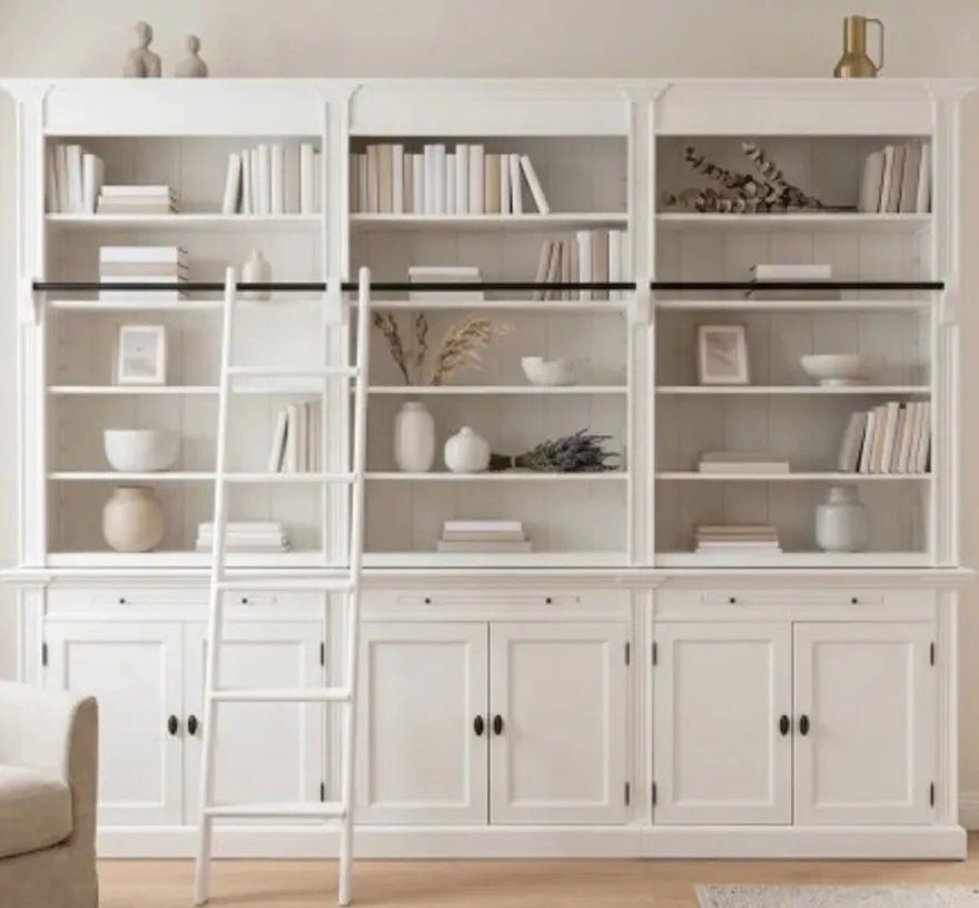 Casa Padrino Bücherregal im Landhausstil mit 6 Türen und Leiter, 300 x 42 x 240 cm