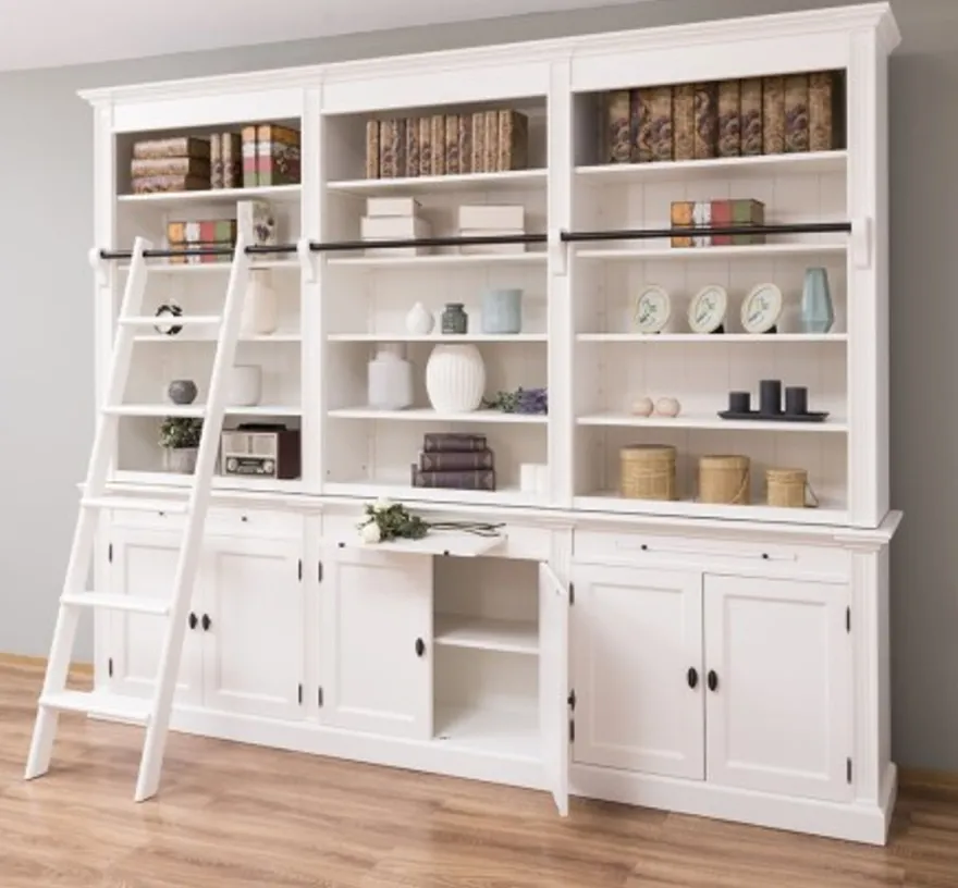 Casa Padrino Bücherregal im Landhausstil mit 6 Türen und Leiter, 300 x 42 x 240 cm