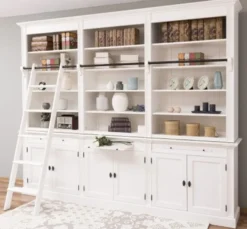 Casa Padrino Bücherregal im Landhausstil mit 6 Türen und Leiter, 300 x 42 x 240 cm