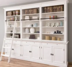 Casa Padrino Bücherregal im Landhausstil mit 6 Türen und Leiter, 300 x 42 x 240 cm